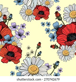 Beautiful wild flowers poppies pattern- vector