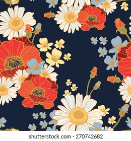 Beautiful wild flowers poppies pattern- vector
