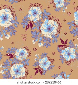 Beautiful wild roses - vector seamless pattern