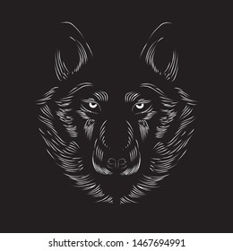 Beautiful Wild Wolf Face Line Art Vector