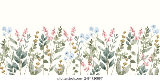 beautiful wildflower watercolor border background