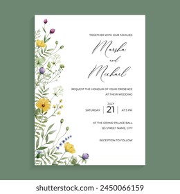 Beautiful Wildflower Wedding Invitation Template	