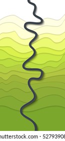 Beautiful Winding Road on a Mountain Slope. Mountain serpentine top view. Road trip and Journey route. Vector EPS 10