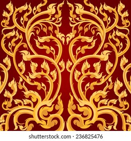 Beautiful winding vines Thai art pattern style on a red background