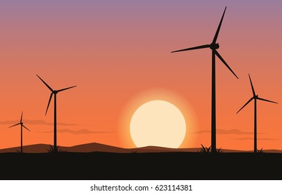 Beautiful windmill at sunset vector wallpaper
