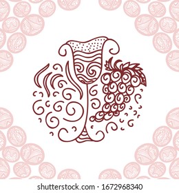 Hermoso vino y uva. Ilustración del vector