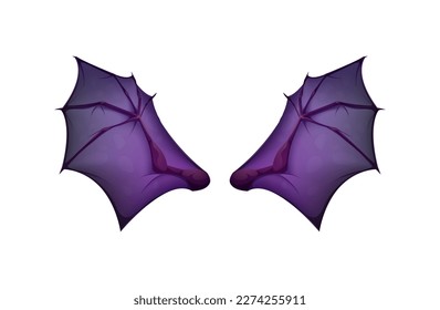 Beautiful wing concept. Colorful sticker with purple bat wings. Pair of wings of nocturnal animal. Scary element for halloween. Cartoon realistic vector illustration isolated on white background