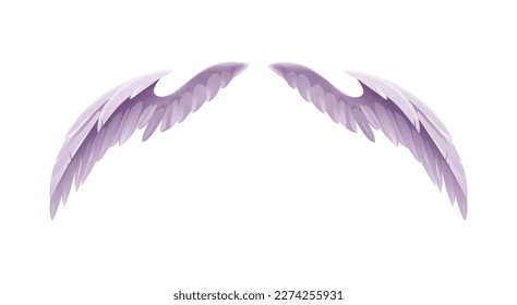 Beautiful wing concept. Sticker with white wings of heavenly angel or magical creature. Pair of flight wings with light feathers. Cartoon realistic vector illustration isolated on white background