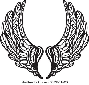Beautiful wing vector silhouette. Creative hand drawn sketching.