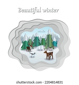 Beautiful winter 3d illustration. Vector graphic illustration. Paper cut art