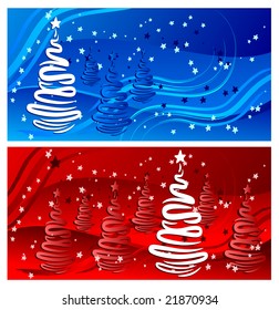 Beautiful winter background in blue and red color, vector illustration