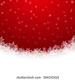 Beautiful  winter background with snowflakes on deep red. Vector illustration.