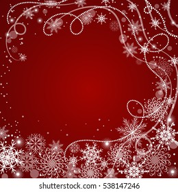 Beautiful winter background with snowflakes and swirls.