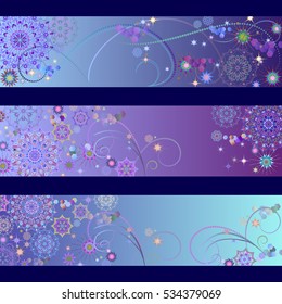 Beautiful winter background with snowflakes.Vector set of 3 -  horizontal banners.