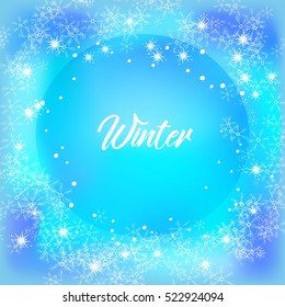 Beautiful winter background with white snowflakes. Vector illustration.
