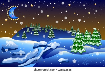 beautiful winter cartoon landscape vector