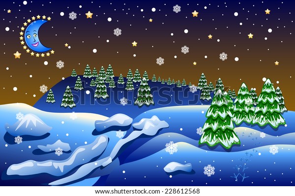 Beautiful Winter Cartoon Landscape Vector Stock Vector Royalty Free 228612568 shutterstock