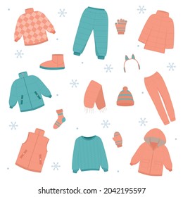 Beautiful winter clothing set, great design for any purposes. Flat vector illustration