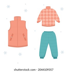 Beautiful winter clothing set, great design for any purposes. Flat vector illustration