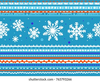 Beautiful winter ethnic pattern. Christmas seamless vector ornament with snowflakes.