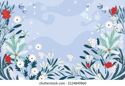 Beautiful Winter Flowers Background Vector.