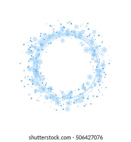 Beautiful winter frame with light blue snowflakes on white background. Vector illustration.