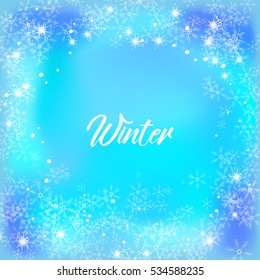 Beautiful winter frame on a blue background. Vector illustration.