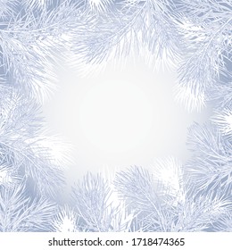 Beautiful winter frame with snowy pine branches. Hand drawn vector illustration.