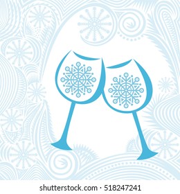 Beautiful winter glasses with snowflakes and pattern background. Vector illustration.