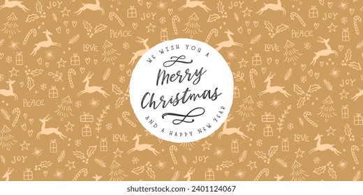Beautiful winter greenery and deer seamless pattern - hand drawn and detailed, great for christmas textiles, banners, wrappers, wallpapers - vector surface design
