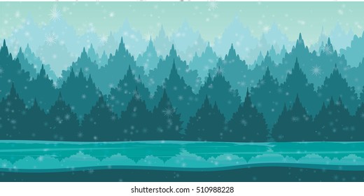 Beautiful Winter Landscape 2d game application. Vector design