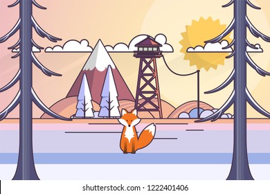 Beautiful Winter Landscape Background. Flat Vector Illustration
