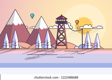 Beautiful Winter Landscape Background. Flat Vector Illustration
