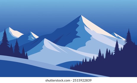 Beautiful winter landscape in the Carpathian mountains Flat vector illustration nature of background