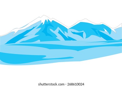 Beautiful winter landscape with mountain on white background