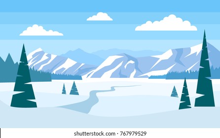 beautiful winter landscape with mountains pine trees
