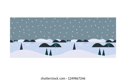 Beautiful winter landscape, snowfall and pine trees, snowy nature background vector Illustration