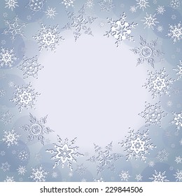 Beautiful winter luxury background with stylized white snowflakes. Christmas and New Year festive card with place for text. Vector illustration