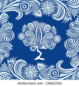 Beautiful winter pattern tree happy new year merry christmas card vector illustration