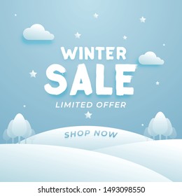 Beautiful Winter Sale Composition with clouds and tree