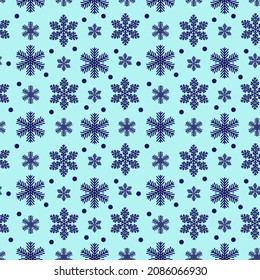 Beautiful winter seamless pattern. A set of blue snowflakes on a light background. Merry Christmas and Happy new year. 2022. Vector illustration