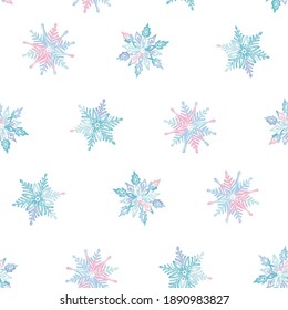 Beautiful winter snowflakes and ice flowers seamless pattern