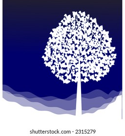 beautiful  winter tree landscape illustration