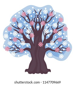 
Beautiful winter tree with leaves having snow all over 
