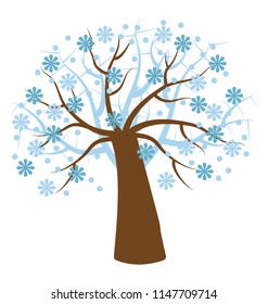 
Beautiful winter tree with leaves having snow all over 
