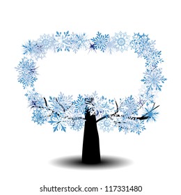Beautiful winter tree with snowflakes leaves. Vector illustration.