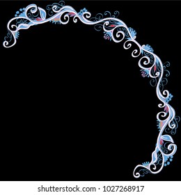 Beautiful winter vector floral frame or border isolated on black