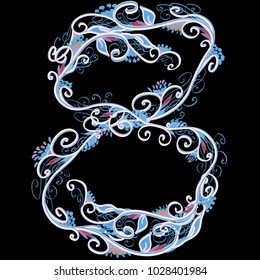 Beautiful winter vector floral frame or border isolated on black. Good for greeting with International Women's day. 8th of March.