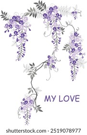 Bela vetor de wisteria. As flores e vinhas da wisteria criam uma experiência visual cativante e calmante. Ideal para uso em várias aplicações de design, como têxteis, papéis de parede e papelaria