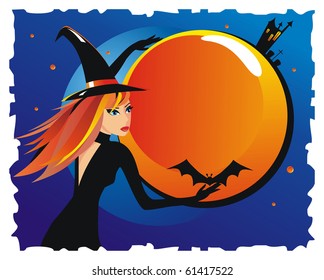 Beautiful witch with a bat